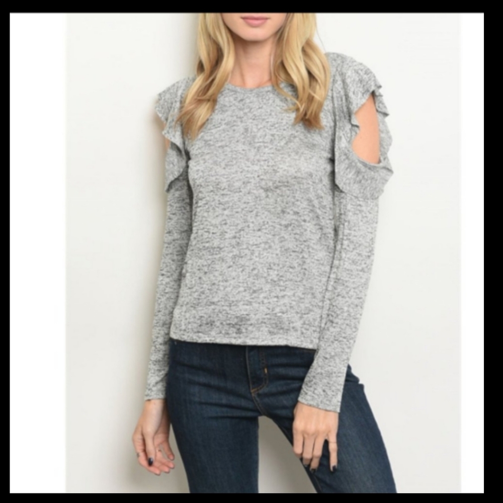 Shelly Cold Shoulder Top Gray Sz M